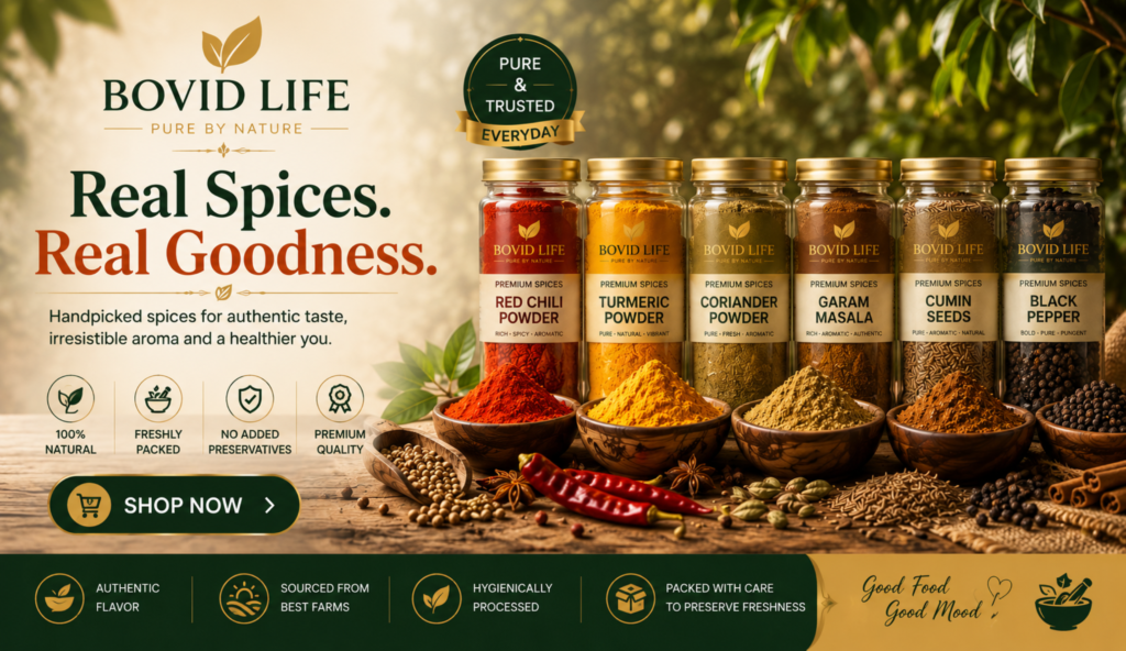 BOVID LIFE
PURE BY NATURE
100% NATURAL

FRESHLY PACKED

NO ADDED PRESERVATIVES

PREMIUM QUALITY