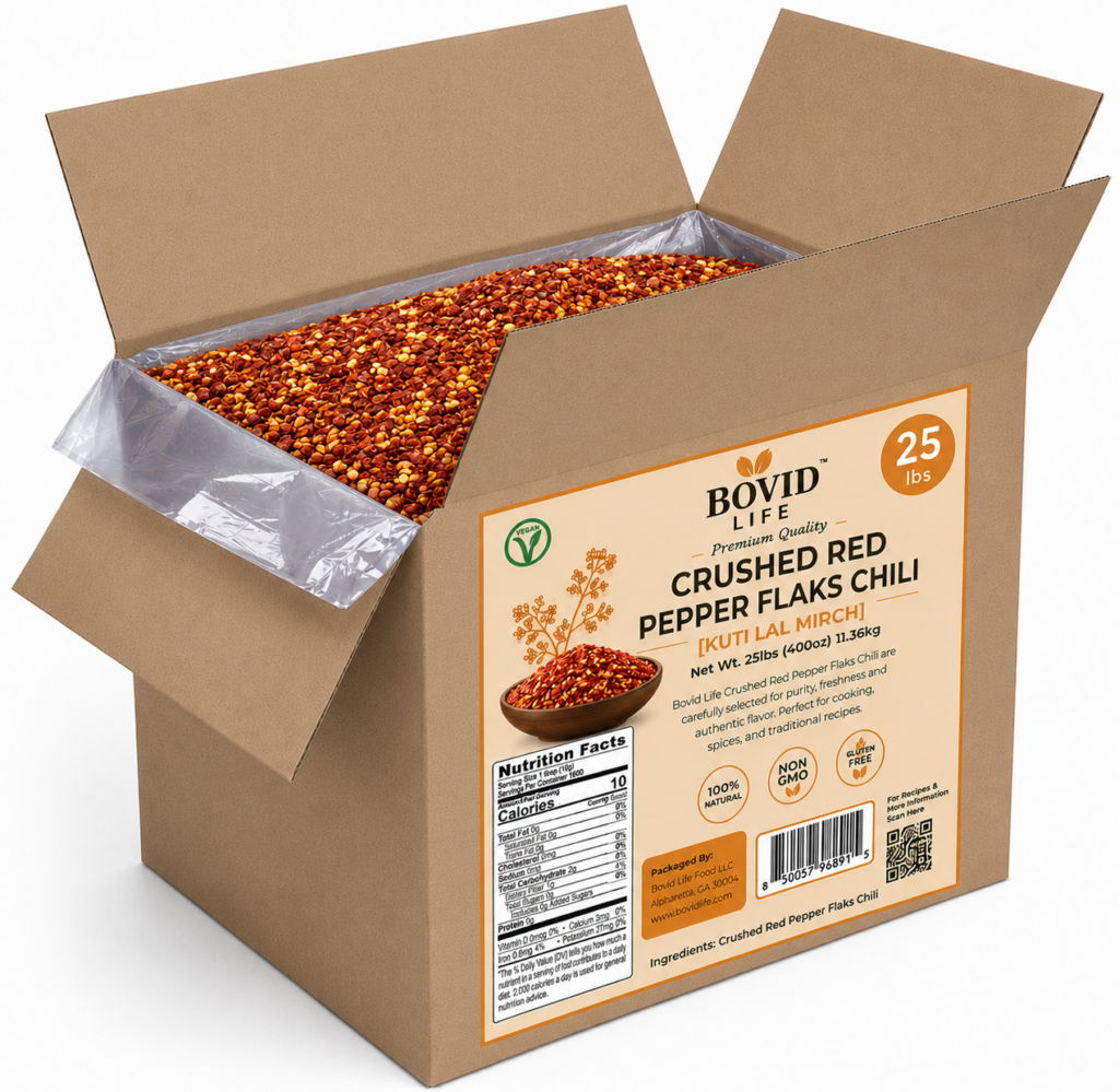 Bovid Life Crushed Red Pepper Flakes Chilli (Pizza Type Cut) 160oz (10lbs) 4.54kg Bulk Box ~ All Natural, No Color added, Gluten Friendly | Vegan | NON-GMO | Kosher | No Salt or fillers