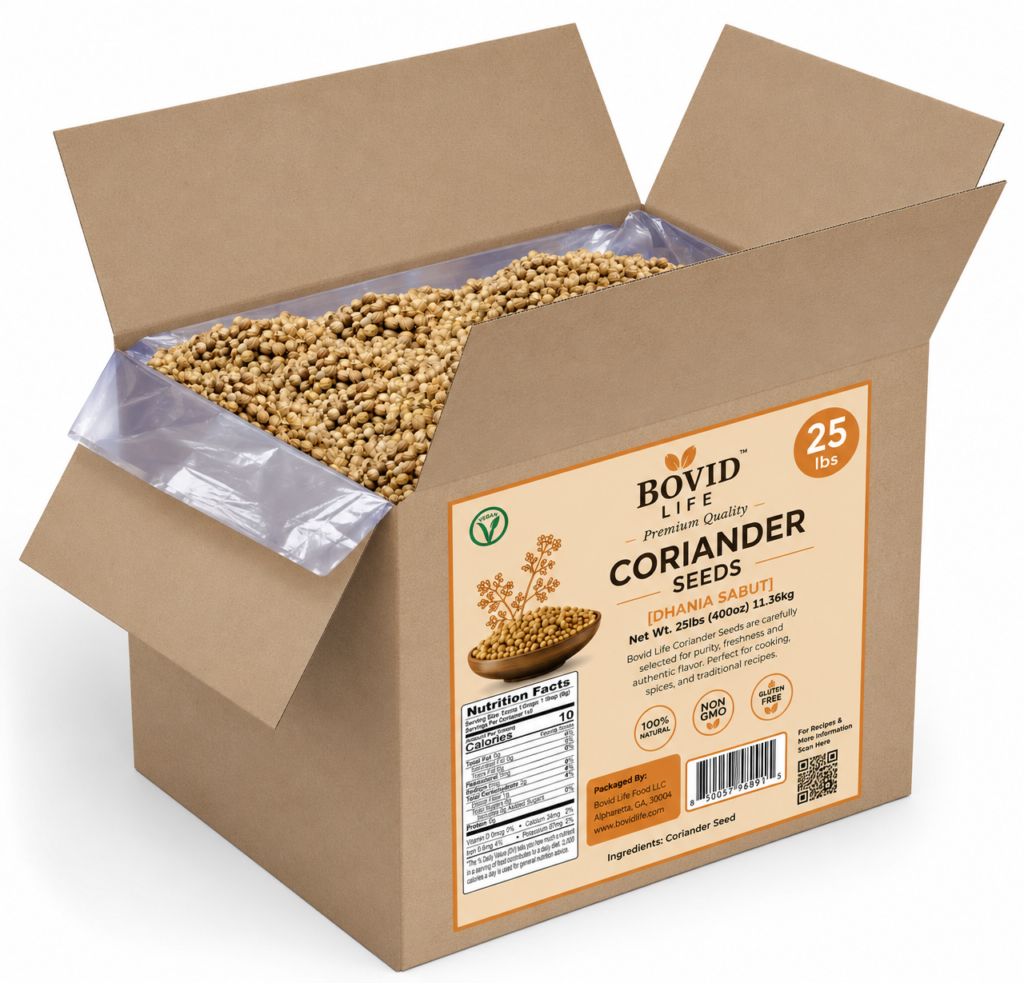 Bovid Life  Coriander (Dhania) Seeds Whole, Indian Spice, 400oz (25lbs) 11.36kg, Bulk Box ~ All Natural | Gluten Friendly | NON-GMO | Vegan | Indian Origin